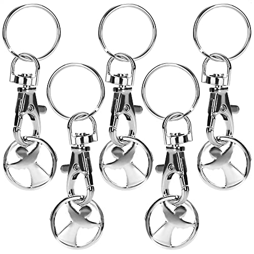 com-four® 5X Schlüsselanhänger aus Metall mit Karabinerhaken und Einkaufswagenchip, Abnehmbarer Einkaufschip als Glücksbringer für den Schlüsselbund (05 Stück - Engel) von com-four