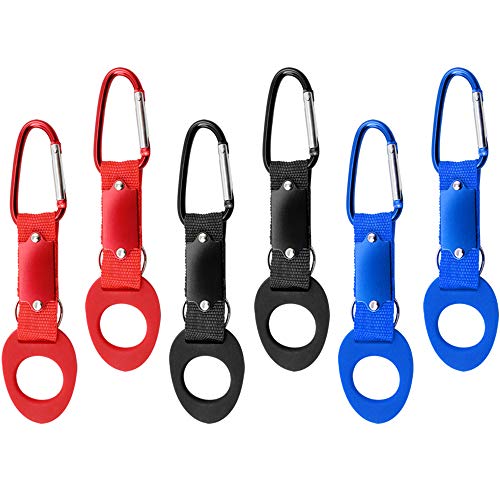 com-four® 6X Flaschenhalter aus Silikon Karabiner und Schlüsselring (06 Stück - blau/rot/schwarz) von com-four