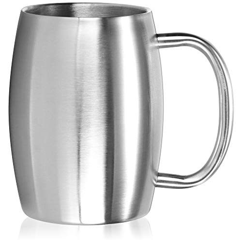 com-four® Edelstahlbecher XL - 400 ml Bierkrug aus Edelstahl 304 - Edelstahltasse - Campingtasse doppelwandig und BPA-frei - Geschenk zum Vatertag (silberfarben - matt) von com-four