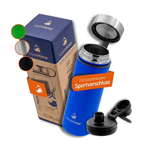 coolrhino Edelstahl Thermo-Trinkflasche 530-ml / 950-ml für Sport, Outdoor & Kinder - Isolierflasche BPA frei - Thermos-Flasche doppelwandig inkl. Sport-Deckel - auslaufsichere Edelstahl-Trinkflasche von coolrhino