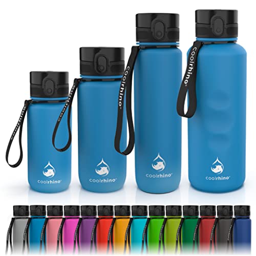 coolrhino Trinkflasche 650ml für Sport, Outdoor, Schule, Fitness & Kinder - Wasserflasche auslaufsicher und Bpa frei - Flasche für Kohlensäure geeignet (Rhino Blue, 650ml) von coolrhino