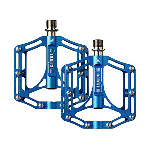 Corki Cycles Topo Fahrradpedale aus Titanlegierung, Achskern, flache Plattform, MTB-Pedal, 9/16 Zoll, Blau von corki