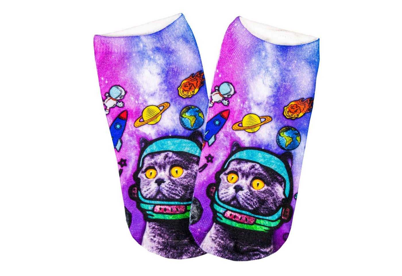 cosey Sneakersocken 1 Paar Sneaker Socken – Katzen Design – Einheits-Größe 33-40 D02 Astronauten Katze von cosey
