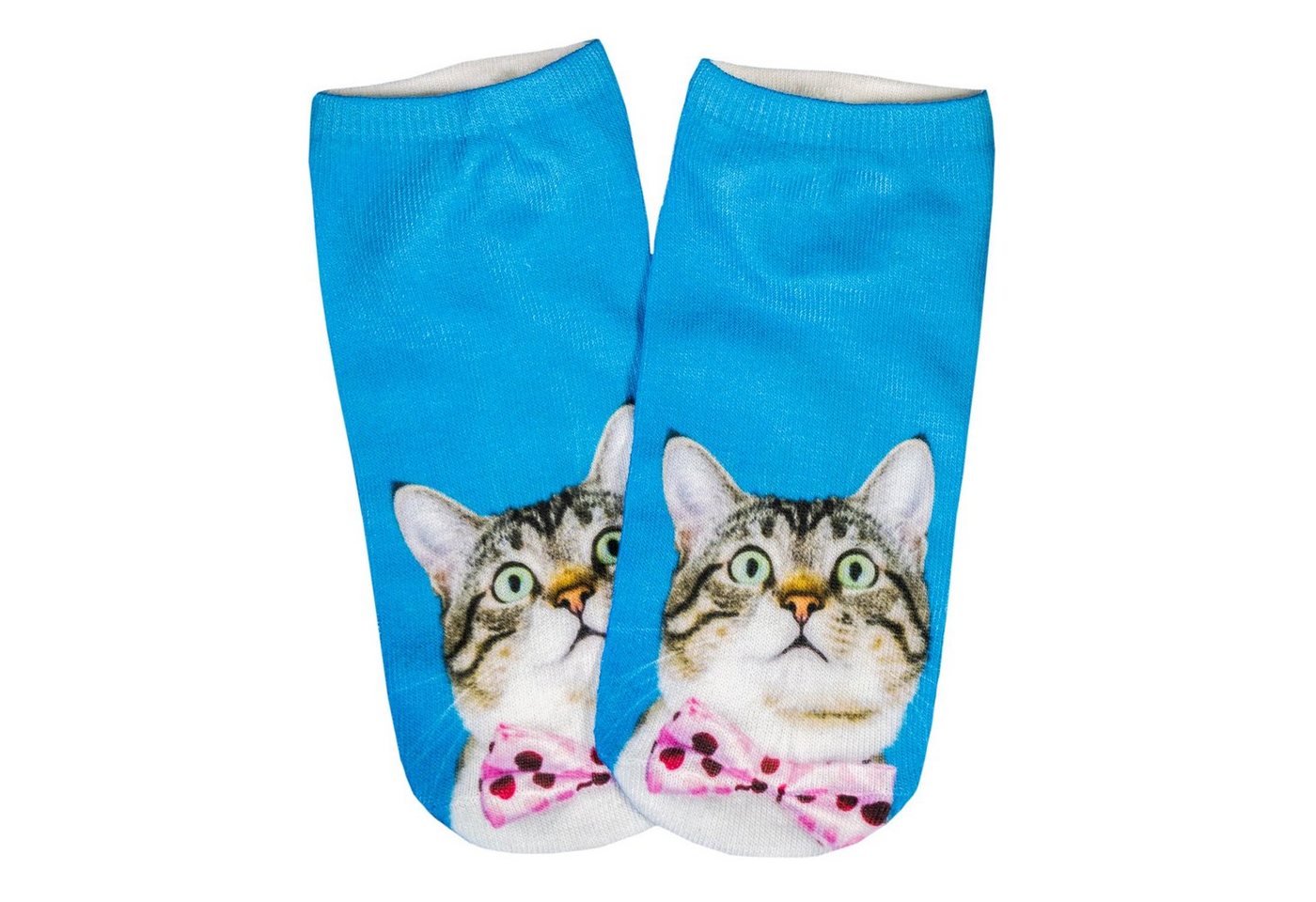 cosey Sneakersocken 1 Paar Sneaker Socken – Katzen Design – Einheits-Größe 33-40 D09 Katze mit rosa Fliege von cosey