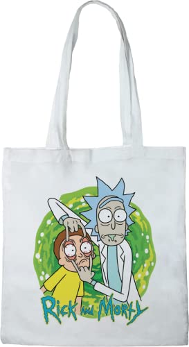 cotton division BWRIMODBB003 Tote Bag Rick and MorTY Peace Among World, 38 x 40 cm, Weiß von cotton division