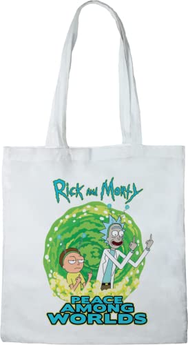 cotton division BWRIMODBB004 Tote Bag Rick and MorTY Peace Among World, 38 x 42 cm, Weiß von cotton division