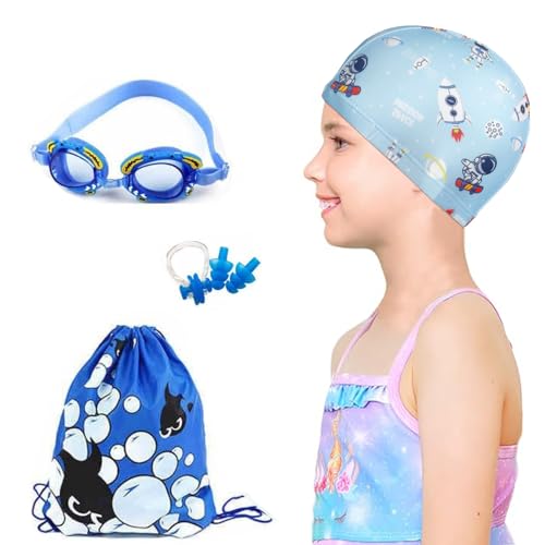 crazy bean Schwimmbrille Kinder 4 Stück HD Wasserdicht Anti-Fog UV-Schutz Gläser Einstellbare Silikon Taucherbrille für Jungen Mädchen,Blau von crazy bean