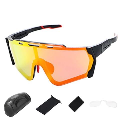 curfair Sport-Sonnenbrille für Damen, polarisierte Fahrradbrille mit austauschbaren Gläsern, UV-Schutz, Sportbrille für Herren und Damen, Orange von curfair