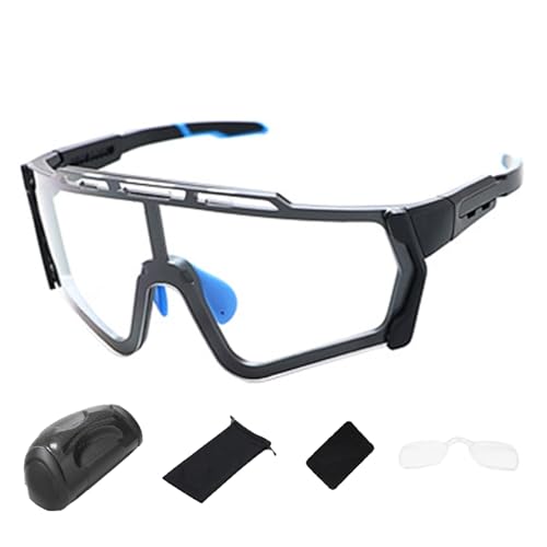 curfair Sport-Sonnenbrille für Damen, polarisierte Fahrradbrille mit austauschbaren Gläsern, UV-Schutz, Sportbrille für Herren und Damen, Schwarz und Blau von curfair