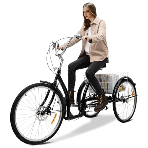 czyuRachel 26'' Adult Tricycle, Erwachsene Dreirad Shopping Cruise Trike 6 Geschwindigkeit 3 Rad Fahrrad Mit Korb von czyuRachel