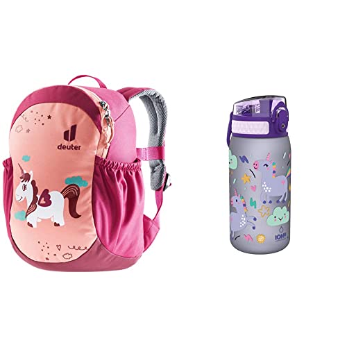 deuter Pico Kinderrucksack (5 L) & Ion8 Einhorn-Flasche für Kinder, leckagefrei, BPA-frei, Violett, 350 ml von deuter