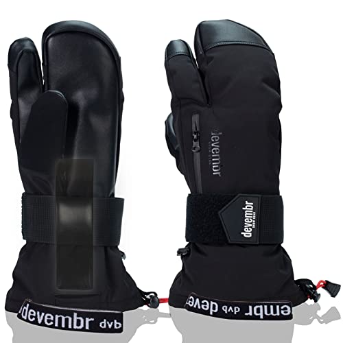 devembr Dreifinger-Skihandschuhe, Warme Snowboardhandschuhe mit Handgelenkschutz, Schwarz M von devembr