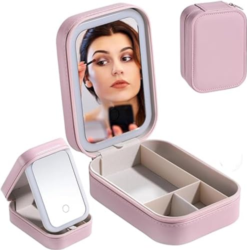 Reise-Make-up-Tasche Kosmetiktasche Mit Beleuchtetem Spiegel, Einstellbare Helligkeit In 3 Farbszenarien, Wasserdichtes Tragbares Make-up-Etui Für Ausflüge, Reisen von dewdat
