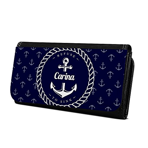 Geldbörse mit Namen Carina - Design Anker - Brieftasche, Geldbeutel, Portemonnaie, personalisiert für Damen und Herren von digital print