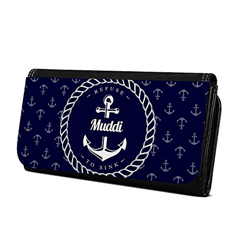 Geldbörse mit Namen Muddi - Design Anker - Brieftasche, Geldbeutel, Portemonnaie, personalisiert für Damen und Herren von digital print