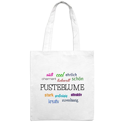 Jutebeutel mit Namen Pusteblume - Motiv Positive Eigenschaften - Farbe weiß – Stoffbeutel, Jutesack, Hipster, Beutel von digital print