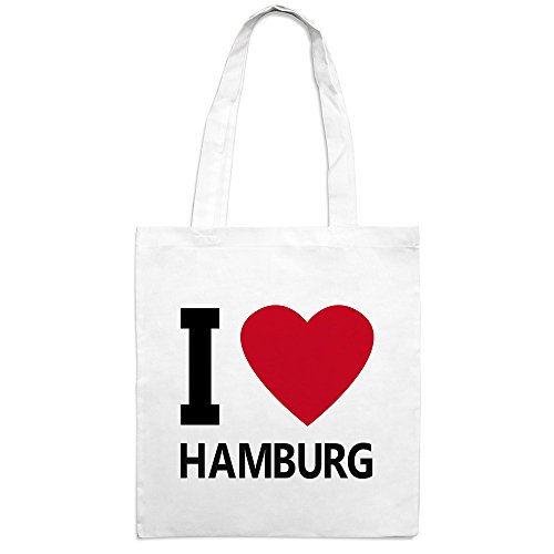 Jutebeutel mit Stadtnamen Hamburg- Motiv I Love - Farbe weiß - Stoffbeutel, Jutesack, Hipster, Beutel von digital print