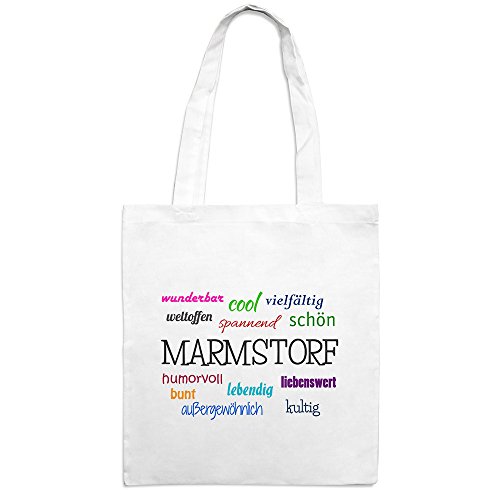 Jutebeutel mit Stadtnamen Marmstorf - Motiv Positive Eigenschaften - Farbe weiß – Stoffbeutel, Jutesack, Hipster, Beutel von digital print
