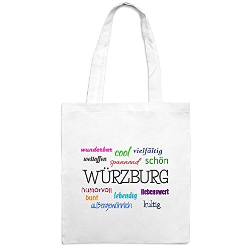 Jutebeutel mit Stadtnamen Würzburg - Motiv Positive Eigenschaften - Farbe weiß – Stoffbeutel, Jutesack, Hipster, Beutel von digital print
