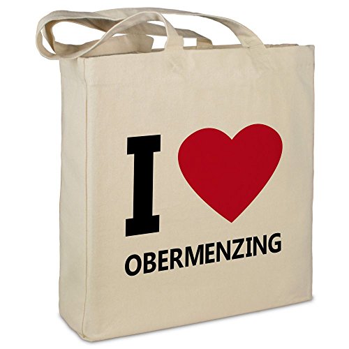 Stofftasche mit Stadt/Ort "Obermenzing " - Motiv I Love - Farbe beige - Stoffbeutel, Jutebeutel, Einkaufstasche, Beutel von digital print