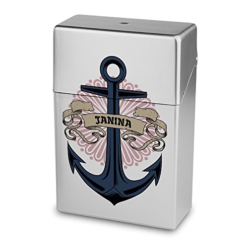 Zigarettenbox mit Namen Janina - Personalisierte Hülle mit Design Anker - Zigarettenetui, Zigarettenschachtel, Kunststoffbox von digital print