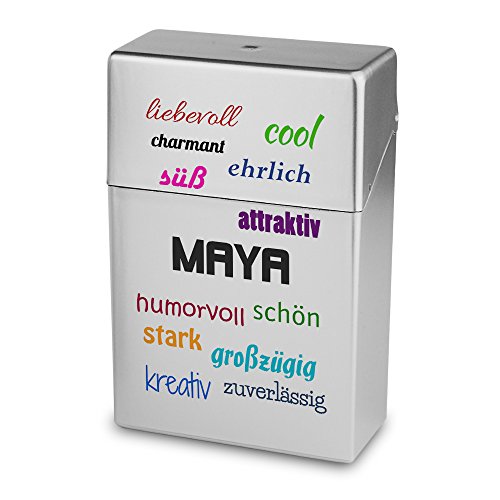 Zigarettenbox mit Namen Maya - Personalisierte Hülle mit Design Positive Eigenschaften - Zigarettenetui, Zigarettenschachtel, Kunststoffbox von digital print