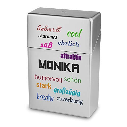 Zigarettenbox mit Namen Monika - Personalisierte Hülle mit Design Positive Eigenschaften - Zigarettenetui, Zigarettenschachtel, Kunststoffbox von digital print
