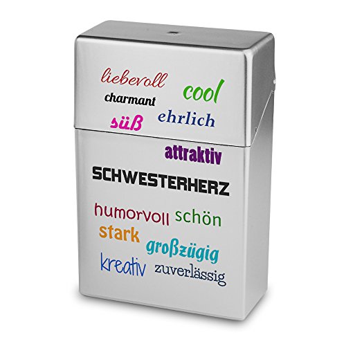 Zigarettenbox mit Namen Schwesterherz - Personalisierte Hülle mit Design Positive Eigenschaften - Zigarettenetui, Zigarettenschachtel, Kunststoffbox von digital print