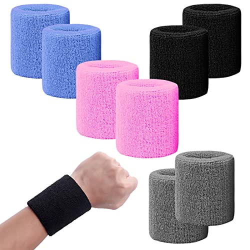 Dinghaole 8 Handgelenk-Schweißbänder Fitness-Armbänder Sport-Schweißbänder geeignet für Fußball Basketball Laufen (Schwarz, grau, blau, rosa) von dinghaole