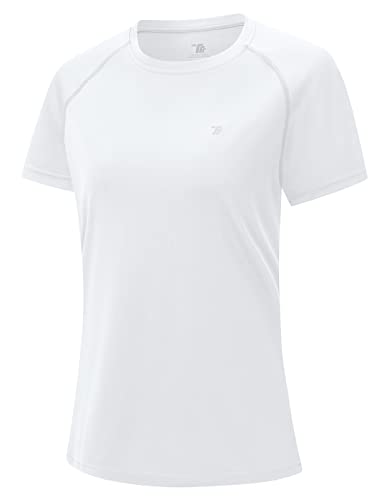 donhobo Activewear-T-Shirts für Damen Kurzarm Sport Sommershirt Casual Rundhals Laufshirt Atmungsaktiv Funktionsshirt Schnell Trocken Elastisch Yoga Gym Shirts (Weiß, L) von donhobo