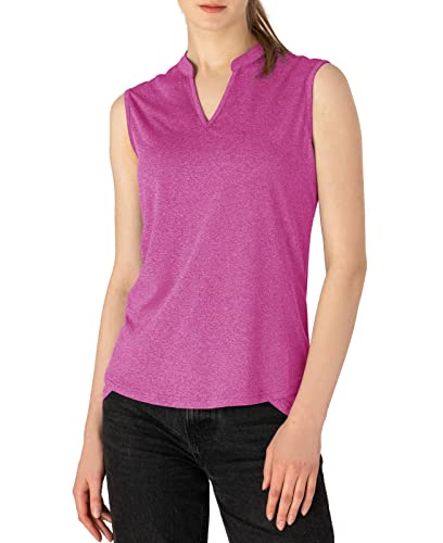 donhobo Damen Fitness Sport T-Shirt V-Ausschnitt Atmungsaktives Laufshirt für Frauen, Kurzärmliges Trainingsshirt Freizeit Running Golf Shirts (Rosenrot, S) von donhobo