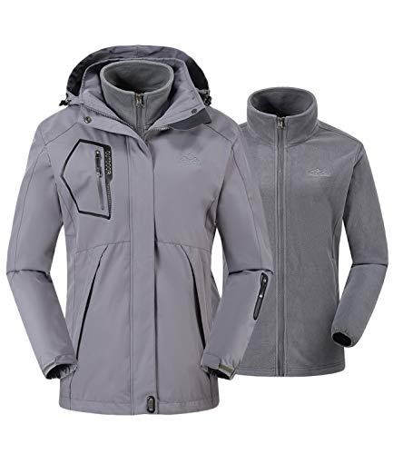 donhobo Damen Jacken 3-in-1 Fleece Gefüttert Winterjacke Winddicht Warm Verdickte Softshelljacke Wasserdicht Outdoor Wanderjacke Funktionsjacke Grau S von donhobo