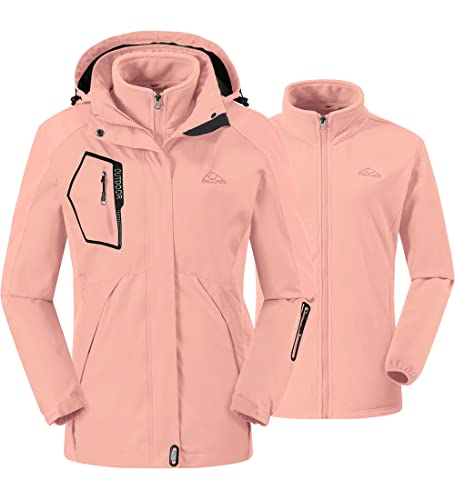 donhobo Damen Jacken 3-in-1 Fleece Gefüttert Winterjacke Winddicht Warm Verdickte Softshelljacke Wasserdicht Outdoor Wanderjacke Funktionsjacke Pink XL von donhobo