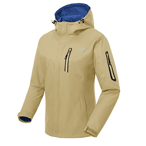 donhobo Damen Jacken Outdoor Wanderjacke Winddichte Wasserabweisend Übergangsjacke Leichte Atmungsaktiv Regenjacken mit Kapuze (Khaki, S) von donhobo