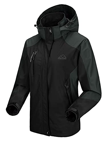 donhobo Damen Outdoorjacke Wasserabweisend Atmungsaktiv Winddicht Softshelljacke Wanderjacke Leicht Funktionsjacke mit Abnehmbarer Kapuze (01 Schwarz, S) von donhobo