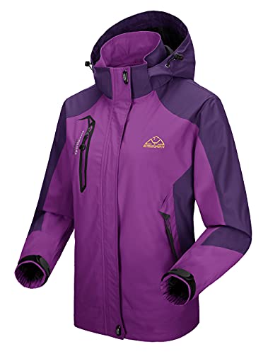 donhobo Damen Regenjacke Wasserdicht Atmungsaktiv Winddichte Funktionsjacke Outdoor Wandern Jacke Softshelljacken Mäntel mit Abnehmbare Kapuzen (Lila, XXL) von donhobo