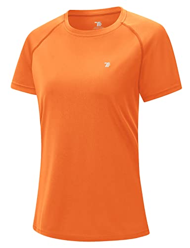 donhobo Damen Sport Fitness T-Shirt Kurzarm O-Ausschnitt Laufshirt Sommer Atmungsaktiv Schnelltrocknend Casual Sportshirt Running Traniningsshirts (Orange, L) von donhobo