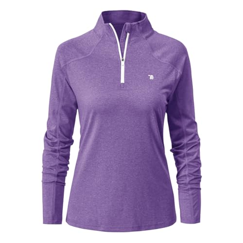 donhobo Damen Sport Shirt Langarm T-Shirt Schnelltrocknend Gym Yoga Fitness Training Laufshirt mit 1/4 Reißverschluss (Violett, XL) von donhobo