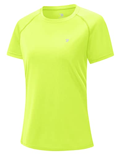donhobo Damen Sportshirt Kurzärmeliges T-Shirt mit Rundhalsausschnitt Athletisch Lässig Laufen Yoga Fitness T-Shirts Workout Tops (Fluoreszierendes Grün, L) von donhobo