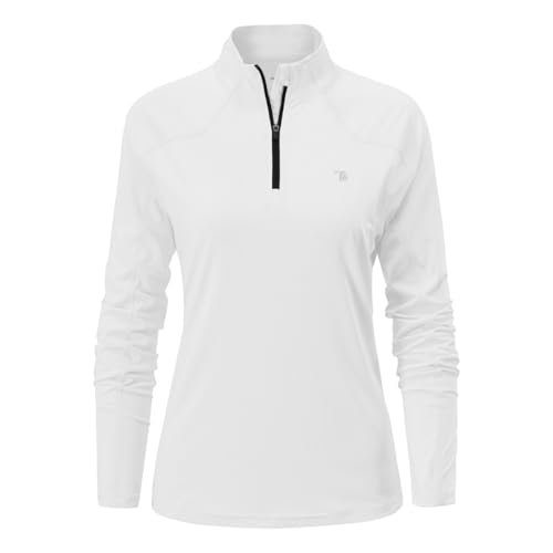 donhobo Damen T-Shirt Langarmshirts Pullover Outdoor Trainings Sportshirt Yoga Sweatshirts mit 1/4 Reißverschluss (Weiß, XL) von donhobo