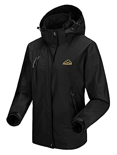 donhobo Damen Übergangsjacke Regenjacke Atmungsaktiv Wasserdicht Winddichte Funktionsjacke Outdoor Softshell Mantel Freizeitjacke mit Kapuze (02 Schwarz, XXL) von donhobo