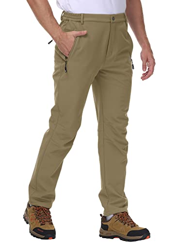 donhobo Herren Gefüttert Winterhose Warm Verdickte Atmungsaktiv Outdoorhose Softshellhose Wasserdicht Winddicht Wanderhose Jogging Berghose (Khaki, 36) von donhobo