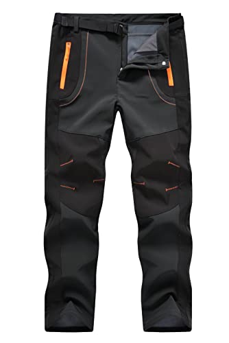 donhobo Herren Gefüttert Winterhose Wasserdicht Winddicht Warm Verdickte Softshellhose Outdoorhose Funktionshose Trekkinghose Wanderhose (Dunkelgrau, L) von donhobo