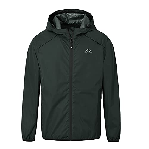donhobo Herren Outdoor Regenjacke Einpackbar Wasserdicht Wetterschutz Jacke mit Kapuze Regenmantel (Schwarz, XL) von donhobo