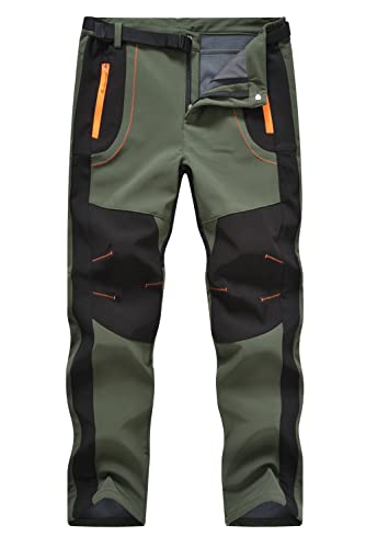 donhobo Herren Outdoorhose Wanderhose Trekkinghose Softshellhose Wasserdicht Winddicht Warm Gefüttert Winterhose Skihosen (Armeegrün, XXL) von donhobo