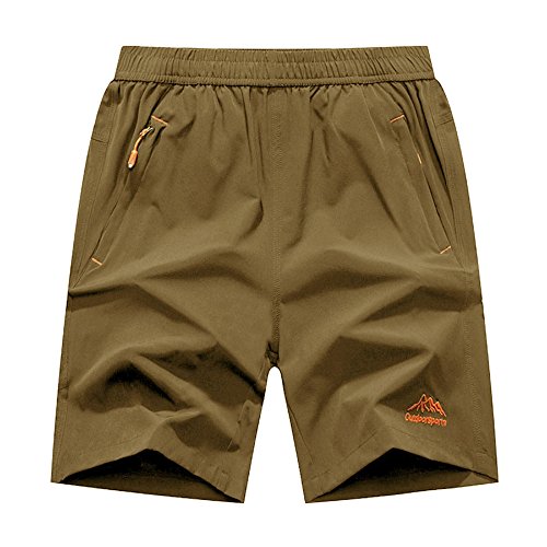 donhobo Herren Shorts Outdoor Sports Quick Dry Gym Laufshorts Jogging Hose Kurze Sporthose mit Reißverschlusstaschen (Khaki,2XL) von donhobo