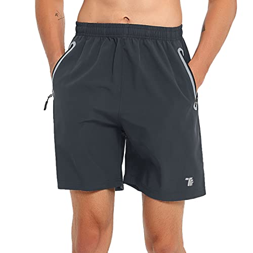 donhobo Herren Shorts Sommer Schnelltrocknende Laufshorts Sport Kurze Hosen Fitness Laufhose mit Reißverschluss Taschen (Dunkelgrau, XL) von donhobo