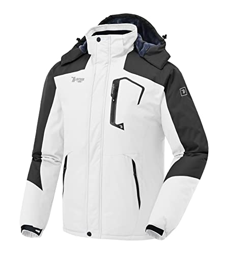 donhobo Herren Softshelljacke Fleece Gefütterte Winterjacke Warm Wanderjacke Übergangsjacke Outdoor Skijacke mit Abnehmbarer Kapuze Weiß 2XL von donhobo