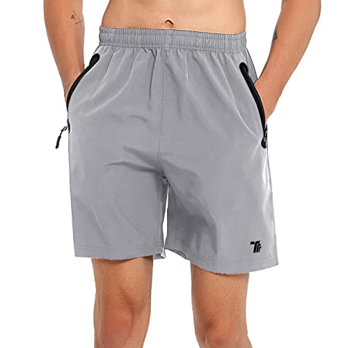 donhobo Herren Sport Shorts Kurze Hose Schnell Trocknend Sporthose Leicht Laufshorts mit Reißverschlusstasche (Hellgrau, L) von donhobo