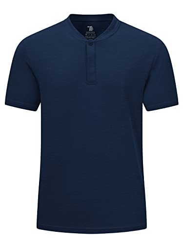 donhobo Herren T-Shirt Henley Laufshirt Kurzarm Männer Poloshirt Schnelltrocknend Atmungsaktiv Sport Shirt Trainingsshirt (Marineblau, 3XL) von donhobo